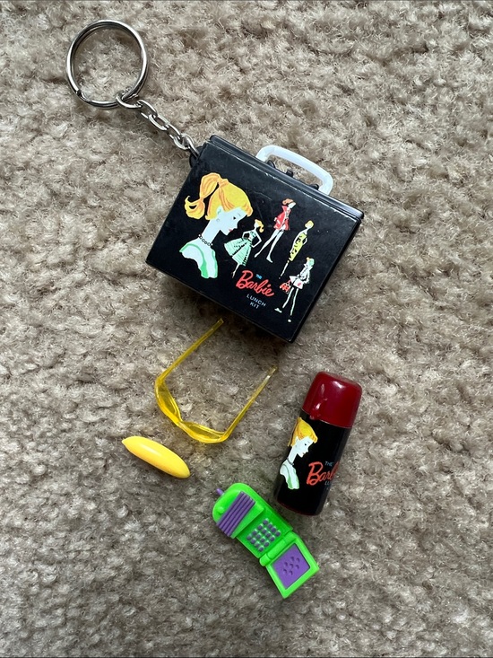 Barbie Accessories - Barbie Mini Lunch Box Keychain Set - Black Case Thermos Glasses Phone Banana